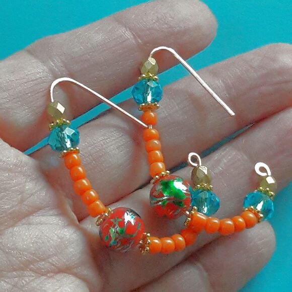 artisan earrings 608#mfs NEW boho orange bead copper threader earrings CopperH - Picture 3 of 5